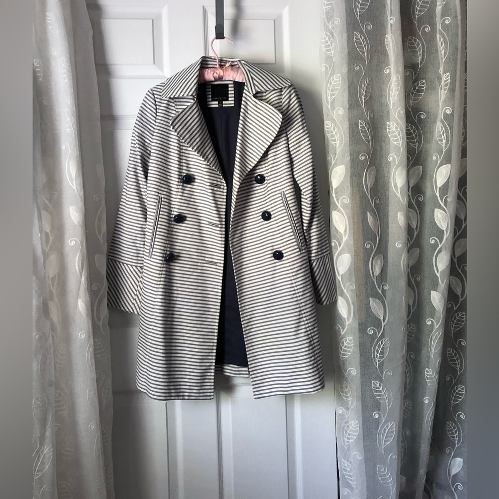 The limited Striped Women's double breasted trench Coat size XS 100% cotton
